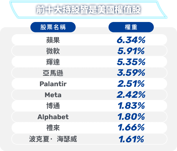 圖表-前十大持股皆是美國權值股